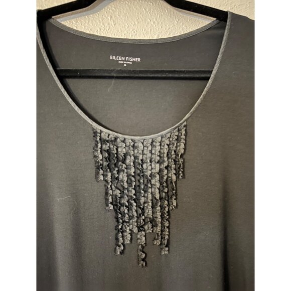 Eileen Fisher Dress Black M Medium Pleated Bib Washable A Line Stretch - Picture 8 of 10